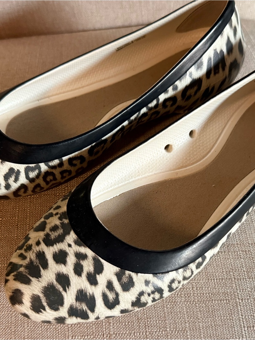 CROCS Leopard-Print Ballet Flats with Black Trim